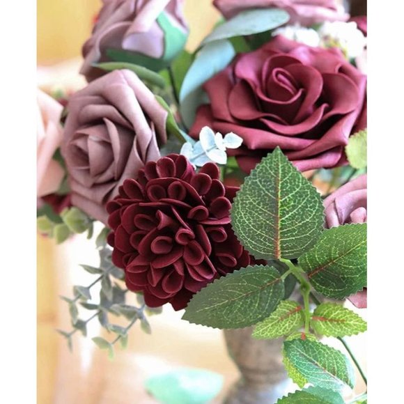 24 count Burgundy Hydrangeas Dusty Rose Flowers Pink Blush Bouquet Centerpiece - Picture 4 of 4